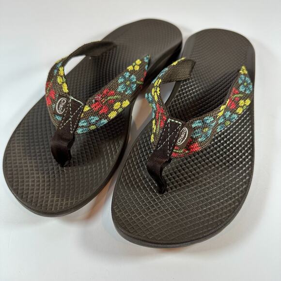 Chacos Flip Flops Women 10 Floral Thonged Waterproof Rubber Vibram - Picture 1 of 8